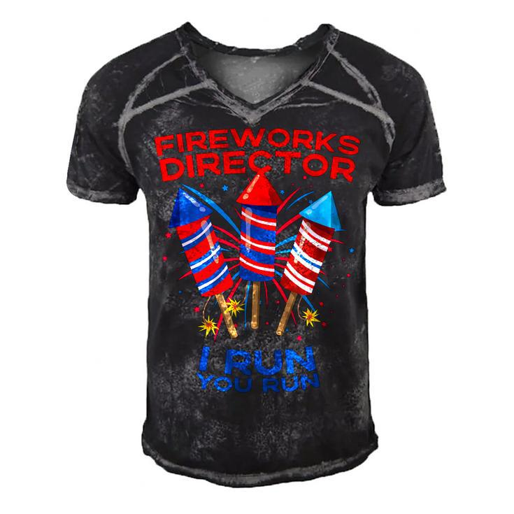 Mens Fireworks Director Funny July 4Th I Run You Run Patriotic  Men's Short Sleeve V-neck 3D Print Retro Tshirt