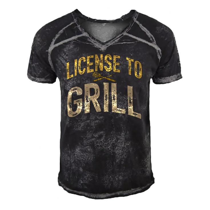 Mens Funny Dad Loves Bbq License To Grill Meat Smoking Vintage Men's Short Sleeve V-neck 3D Print Retro Tshirt