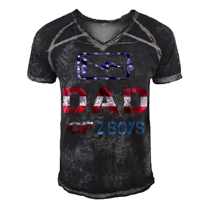Mens Funny Fathers Day Dad Of 2 Boys American Flag 4Th Of July  Men's Short Sleeve V-neck 3D Print Retro Tshirt