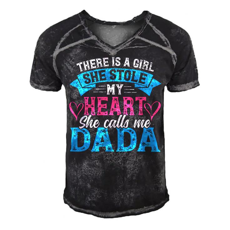 Mens Funny Fathers Day Shirt A Girl She Calls Me Dada Grandpa 7 Shirt Men's Short Sleeve V-neck 3D Print Retro Tshirt