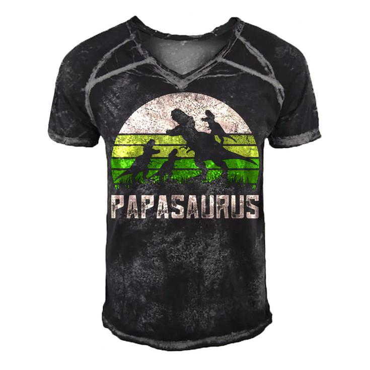 Mens Funny Grandpa  Papasaurus Dinosaur 3 Kids Fathers Day  Men's Short Sleeve V-neck 3D Print Retro Tshirt