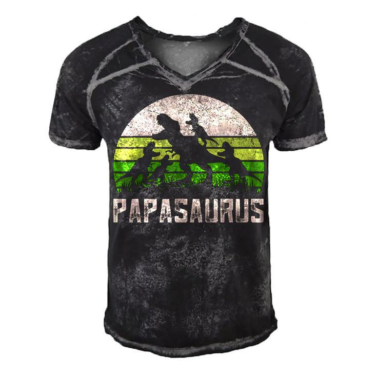 Mens Funny Grandpa  Papasaurus Dinosaur 4 Kids Fathers Day  Men's Short Sleeve V-neck 3D Print Retro Tshirt