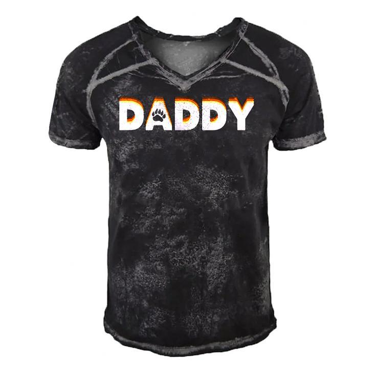 Mens Gay Bear Daddy Design With Bear Pride Flag Gay Daddy  Men's Short Sleeve V-neck 3D Print Retro Tshirt