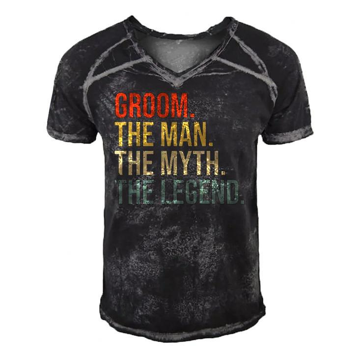 Mens Groom The Man The Myth The Legend Bachelor Party Engagement Men's Short Sleeve V-neck 3D Print Retro Tshirt
