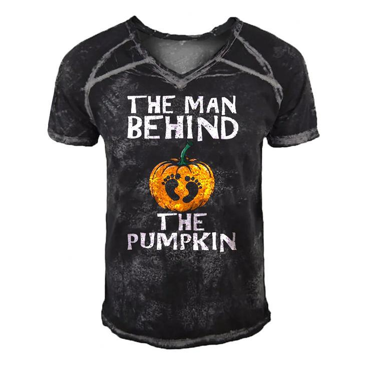 Mens Halloween Pregnancy Dad The Man Behind The Pumpkin Men's Short Sleeve V-neck 3D Print Retro Tshirt