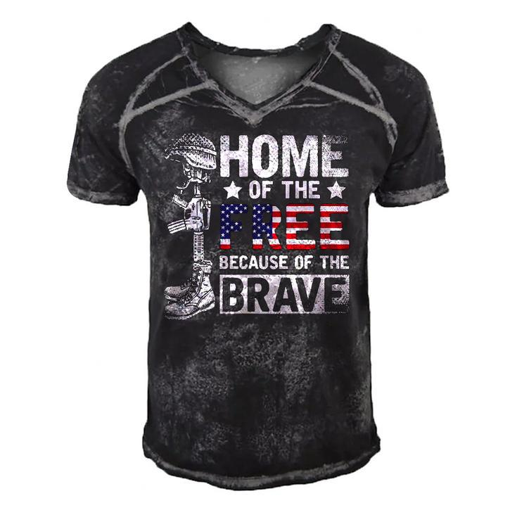 Mens Home Of The Free Because Of The Brave Proud Veteran Soldier Men's Short Sleeve V-neck 3D Print Retro Tshirt