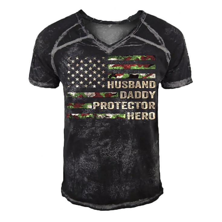 Mens Husband Daddy Protector Hero  Fathers Day Flag Gift   Men's Short Sleeve V-neck 3D Print Retro Tshirt