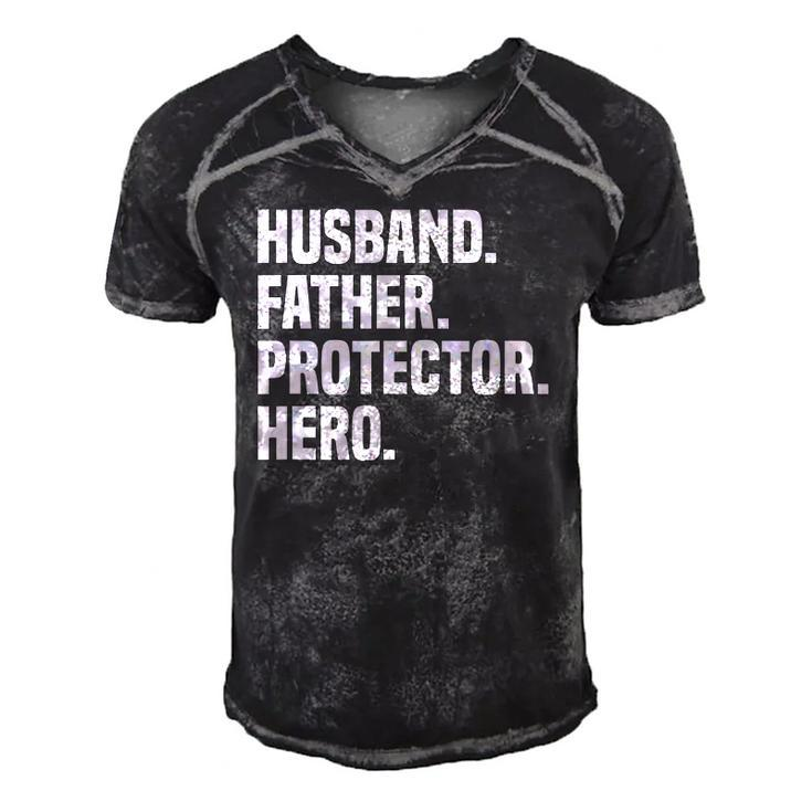 Mens Husband Father Protector Hero Funny Fathers Day Men's Short Sleeve V-neck 3D Print Retro Tshirt