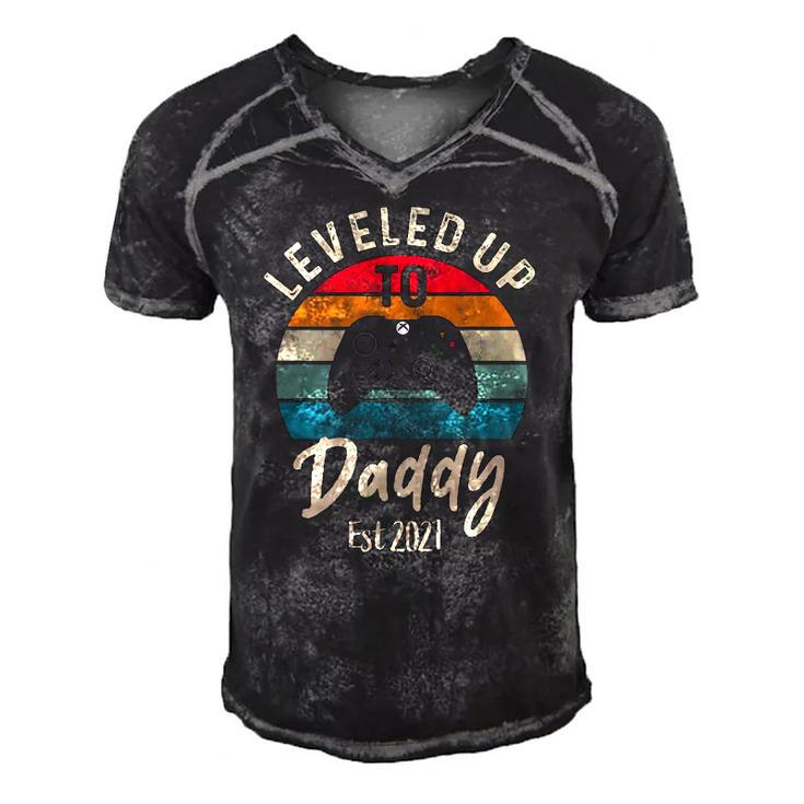 Mens I Leveled Up To Daddy Funny Promoted New Dad Again 2021 Ver2 Men's Short Sleeve V-neck 3D Print Retro Tshirt
