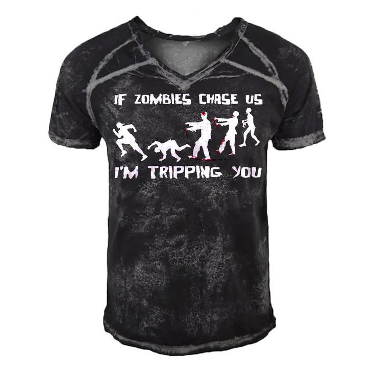 Mens If Zombies Chase Us Im Tripping You Funny Graphic Novelty HalloweenShirt 173 Trendi Men's Short Sleeve V-neck 3D Print Retro Tshirt