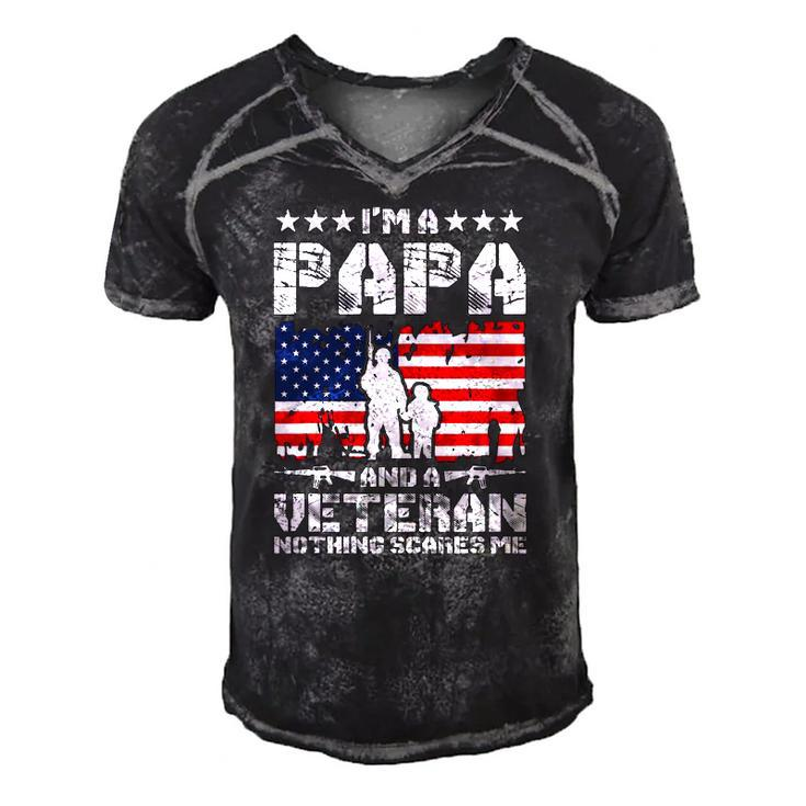 Mens Im A Papa And A Veteran Nothing Scares Me Proud Us Army Men's Short Sleeve V-neck 3D Print Retro Tshirt