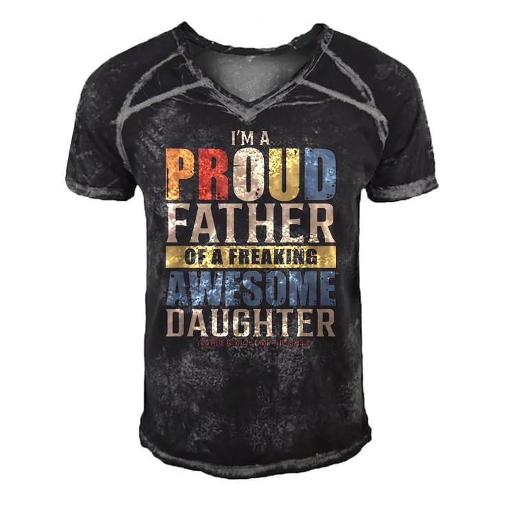 Mens Im A Proud Father Of A Freaking Awesome Daughter Men's Short Sleeve V-neck 3D Print Retro Tshirt