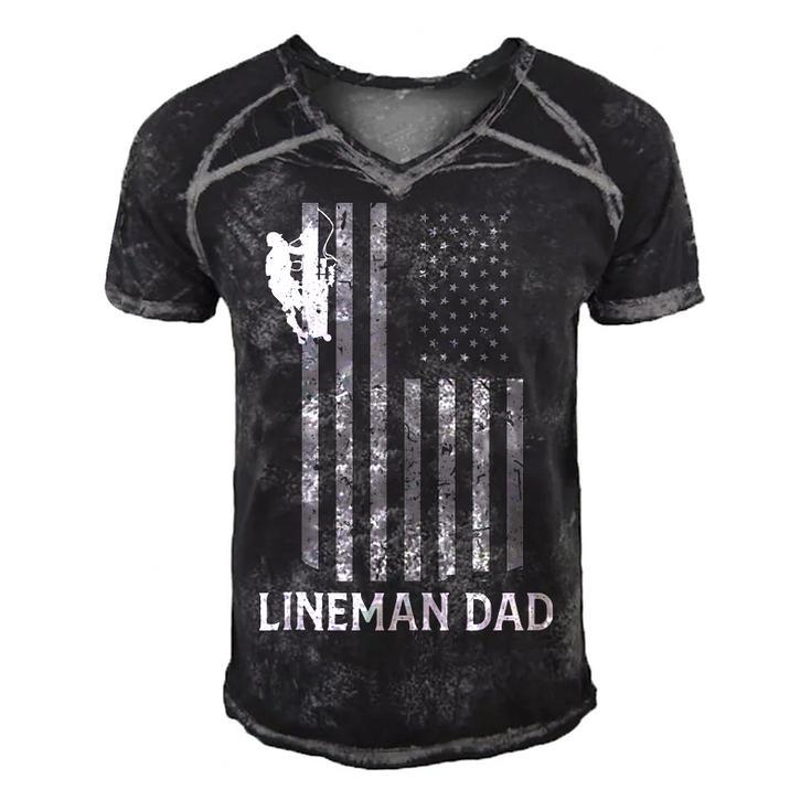 Mens Lineman Dad American Flag Electric Cable Mens Lineman  Men's Short Sleeve V-neck 3D Print Retro Tshirt