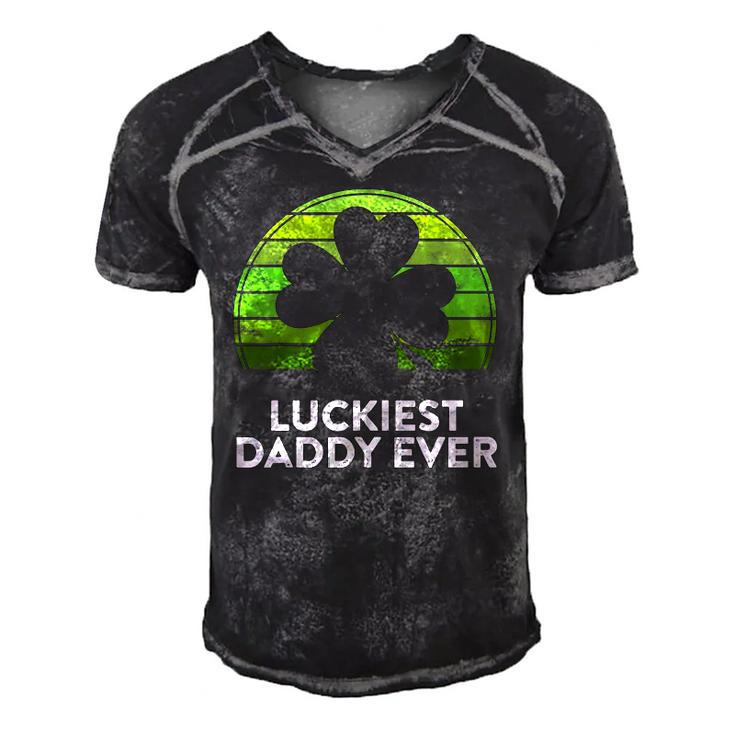Mens Luckiest Daddy Ever Shamrock Sunset St Patricks Day Dad Men's Short Sleeve V-neck 3D Print Retro Tshirt