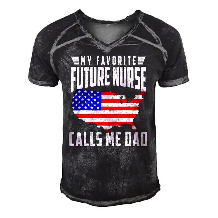 Mens My Favorite Future Nurse Calls Me Dad Usa Flag Fathers Day Men's Short Sleeve V-neck 3D Print Retro Tshirt