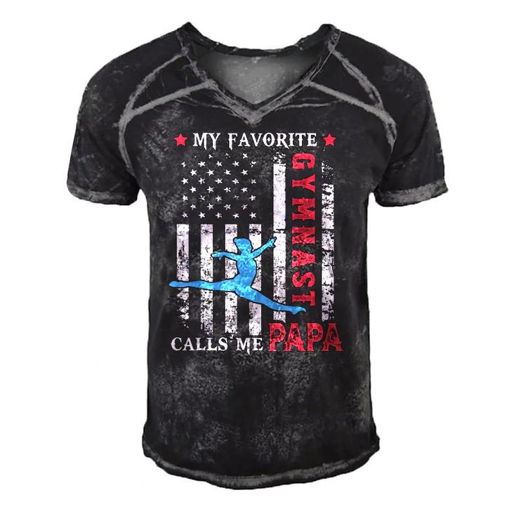Mens My Favorite Gymnast Calls Me Papa Usa Flag Fathers Day Men's Short Sleeve V-neck 3D Print Retro Tshirt