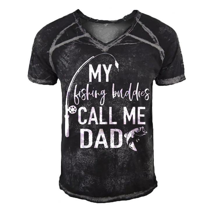 Mens My Fishing Buddy Calls Me Dad Best Fathers Day Gift Men's Short Sleeve V-neck 3D Print Retro Tshirt