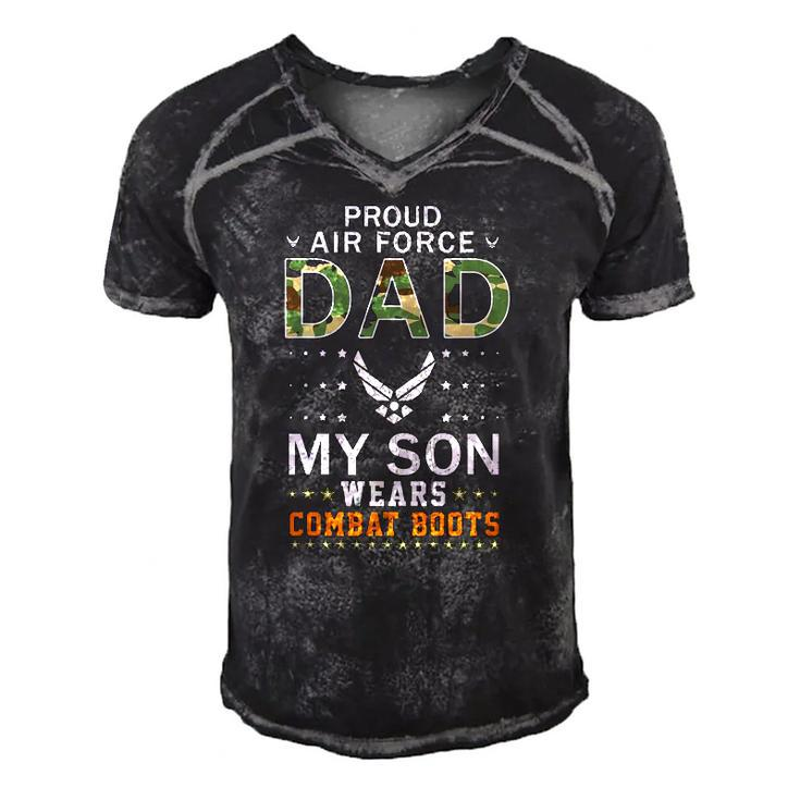 Mens My Son Wear Combat Boots-Proud Air Force Dad Camouflage Army Men's Short Sleeve V-neck 3D Print Retro Tshirt