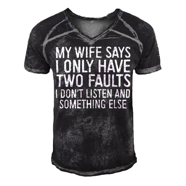 Mens My Wife Says I Only Have Two Faults  370 Trending Shirt Men's Short Sleeve V-neck 3D Print Retro Tshirt