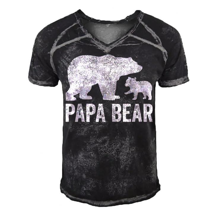 Mens Papa Bear Fathers Day Grandad  Fun 1 Cub Kid Grandpa  Men's Short Sleeve V-neck 3D Print Retro Tshirt