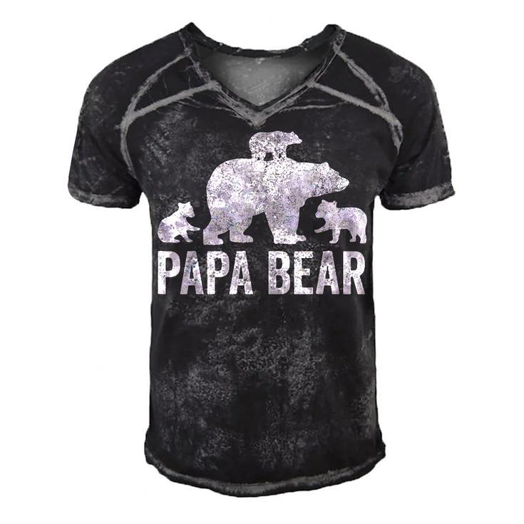 Mens Papa Bear Fathers Day Grandad  Fun 3 Cub Kid Grandpa  Men's Short Sleeve V-neck 3D Print Retro Tshirt