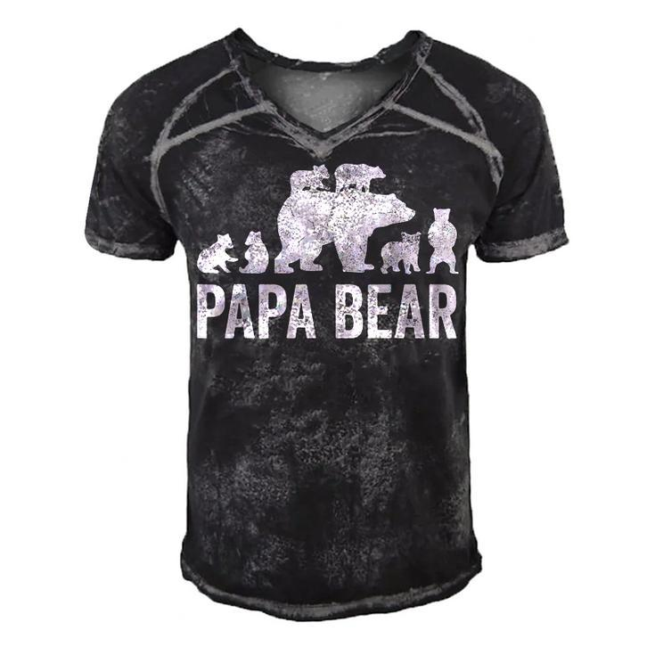 Mens Papa Bear Fathers Day Grandad  Fun 6 Cub Kid Grandpa  Men's Short Sleeve V-neck 3D Print Retro Tshirt