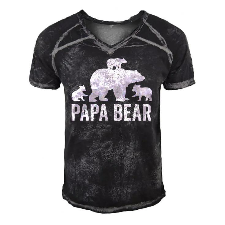 Mens Papa Bear Fathers Day Grandad S Fun 3 Cub Kid Grandpa Men's Short Sleeve V-neck 3D Print Retro Tshirt