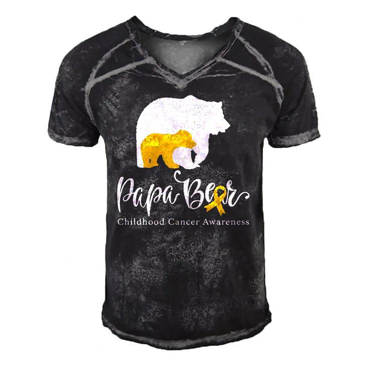 Mens Papa Bear Gold Ribbon Childhood Cancer Awareness  Men's Short Sleeve V-neck 3D Print Retro Tshirt