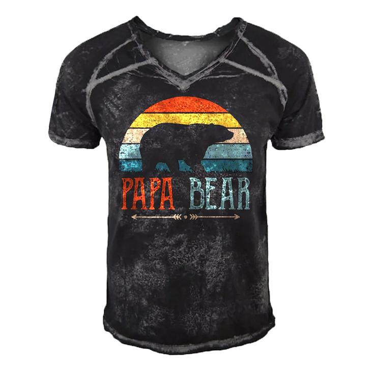 Mens Papa Bear Vintage Daddy Fathers Day Retro Dad Men's Short Sleeve V-neck 3D Print Retro Tshirt