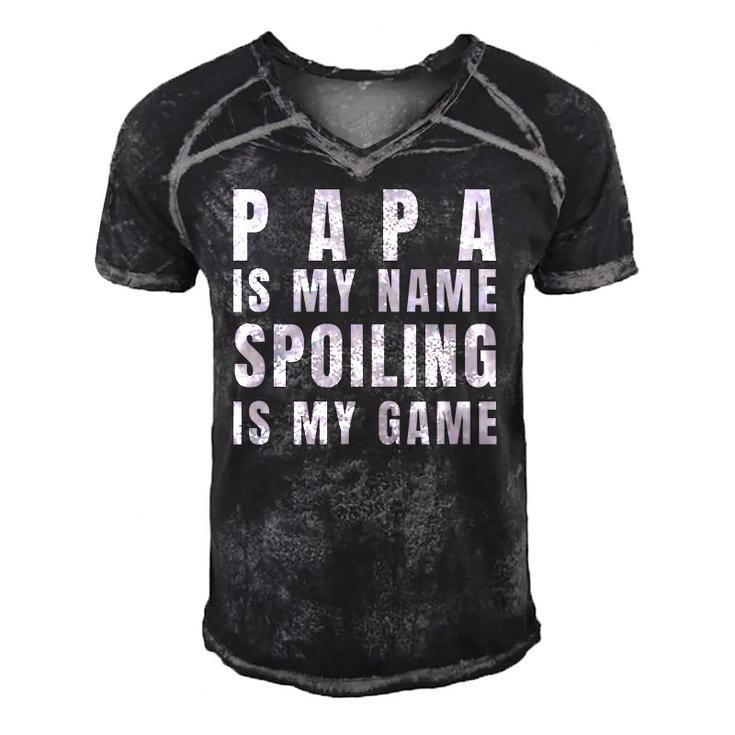 Mens Papa Is My Name Spoiling Is My Game Funny Fathers Day Men's Short Sleeve V-neck 3D Print Retro Tshirt