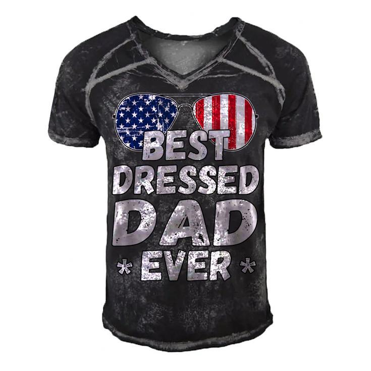 Mens Patriotic Dad  - Best Dad Ever 4Th Of July American Flag  Men's Short Sleeve V-neck 3D Print Retro Tshirt