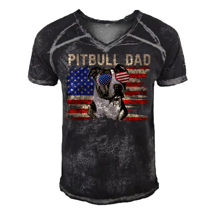 Mens Patriotic Pitbull Dad  4Th Of July American Flag Usa  Men's Short Sleeve V-neck 3D Print Retro Tshirt