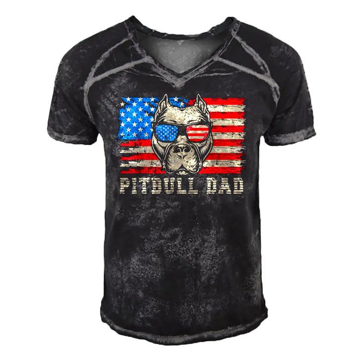 Mens Pitbull Dad American Pit Bull Dog Us Flag 4Th Of July Men's Short Sleeve V-neck 3D Print Retro Tshirt