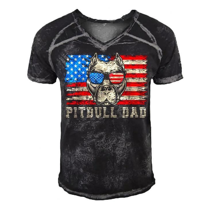 Mens Pitbull Dad American Pit Bull Dog Us Flag 4Th Of July  Men's Short Sleeve V-neck 3D Print Retro Tshirt