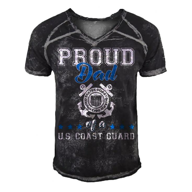 Mens Proud Dad Of A Coast Guard Military Family Us 4Th Of July  Men's Short Sleeve V-neck 3D Print Retro Tshirt