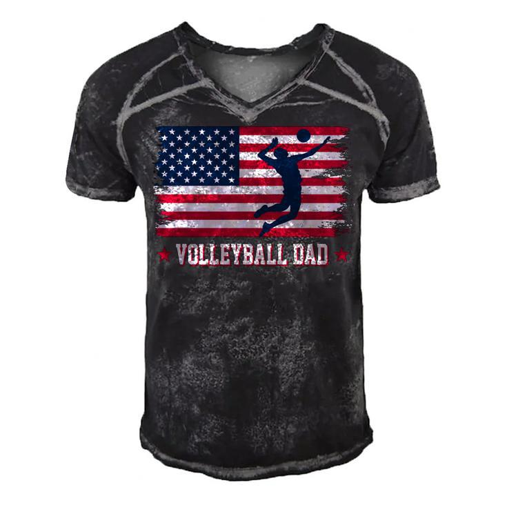 Mens Proud Volleyball Dad American Flag 4Th Of July Freedom   Men's Short Sleeve V-neck 3D Print Retro Tshirt