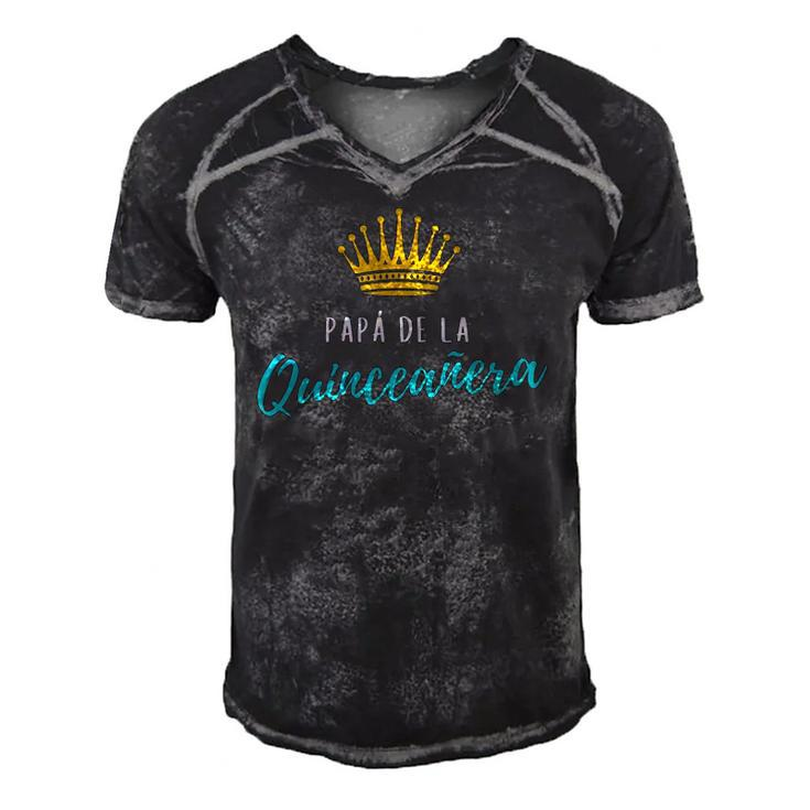 Mens Quinceanera Papa Dad Father Turquoise Theme Party Quince Men's Short Sleeve V-neck 3D Print Retro Tshirt