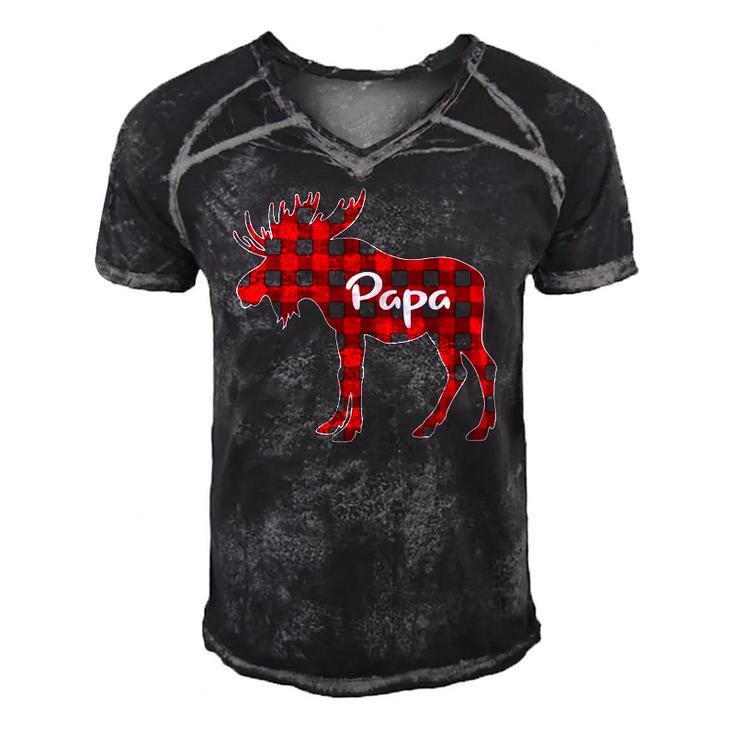 Mens Red Plaid Papa Moose Xmas Red Buffalo Family Pajama Men's Short Sleeve V-neck 3D Print Retro Tshirt