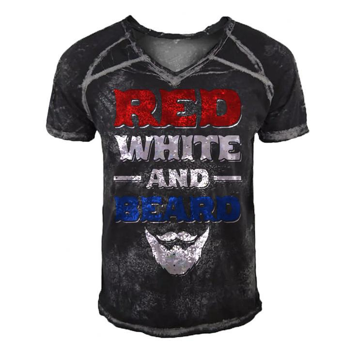 Mens Red White And Beard Funny 4Th Of July Bearded Dad Husband   Men's Short Sleeve V-neck 3D Print Retro Tshirt