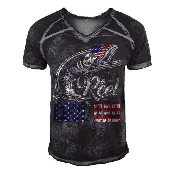 Mens Reel Cool Dad Sunglasses American Flag 4Th Of July Fishing  Men's Short Sleeve V-neck 3D Print Retro Tshirt
