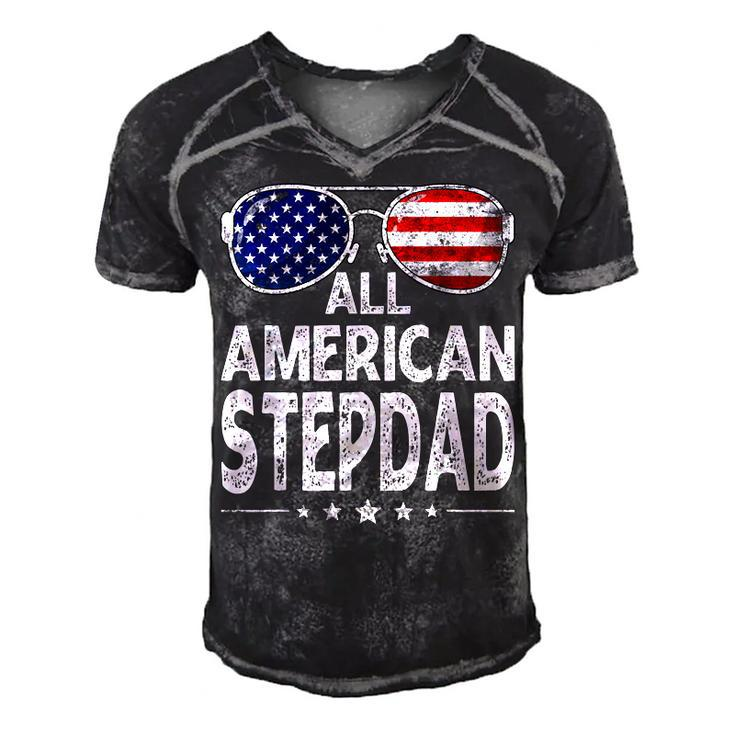 Mens Retro Fathers Day Family All American Stepdad 4Th Of July  Men's Short Sleeve V-neck 3D Print Retro Tshirt