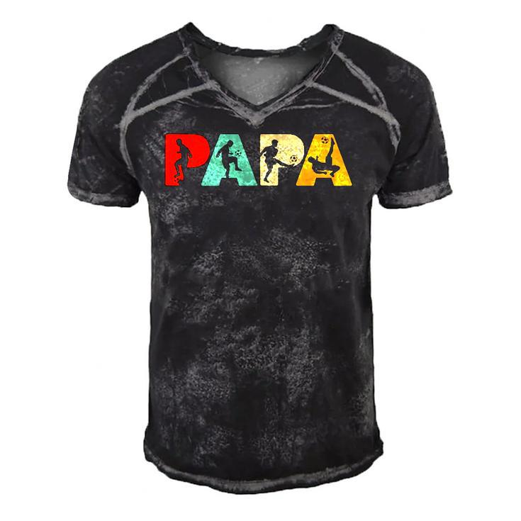 Mens Soccer Dad Retro Papa Soccer Fathers Gift Men's Short Sleeve V-neck 3D Print Retro Tshirt
