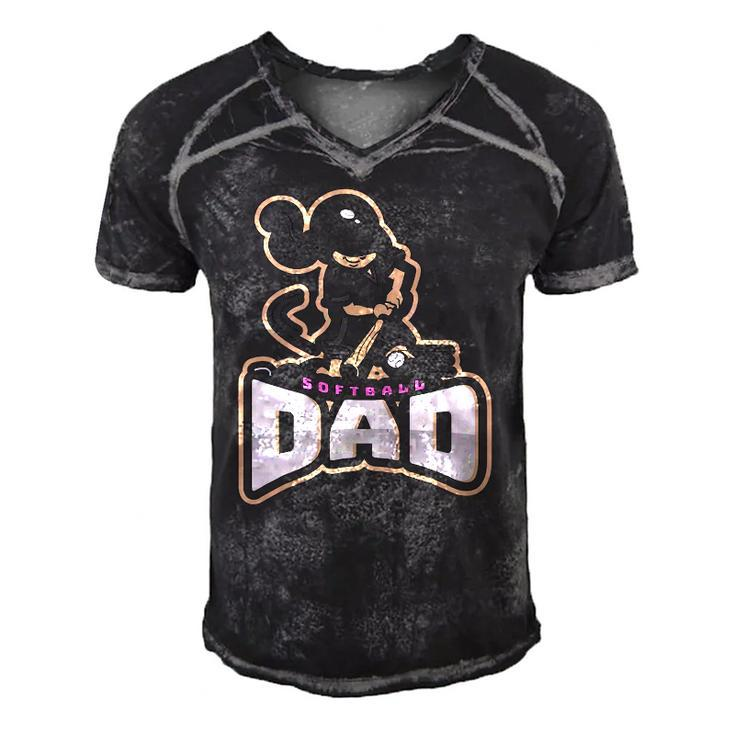 Mens Softball Dad  Fastpitch Fathers Day Men's Short Sleeve V-neck 3D Print Retro Tshirt