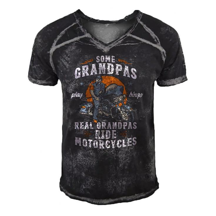 Mens Some Grandpas Play Bingo Real Grandpas Ride Motorcycles Men's Short Sleeve V-neck 3D Print Retro Tshirt