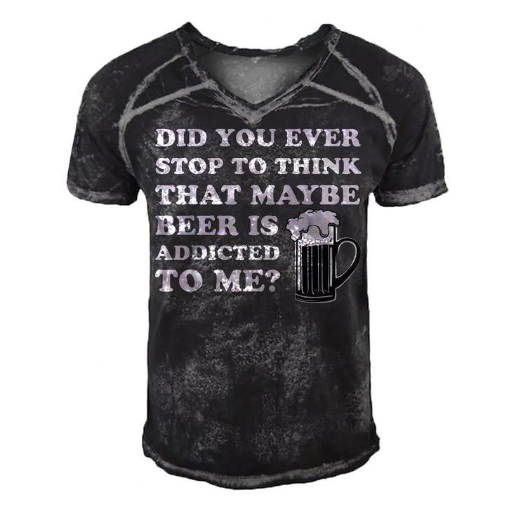 Mens St Patricks Day Maybe Beer Is Addicted To Me Funny Drink  Men's Short Sleeve V-neck 3D Print Retro Tshirt