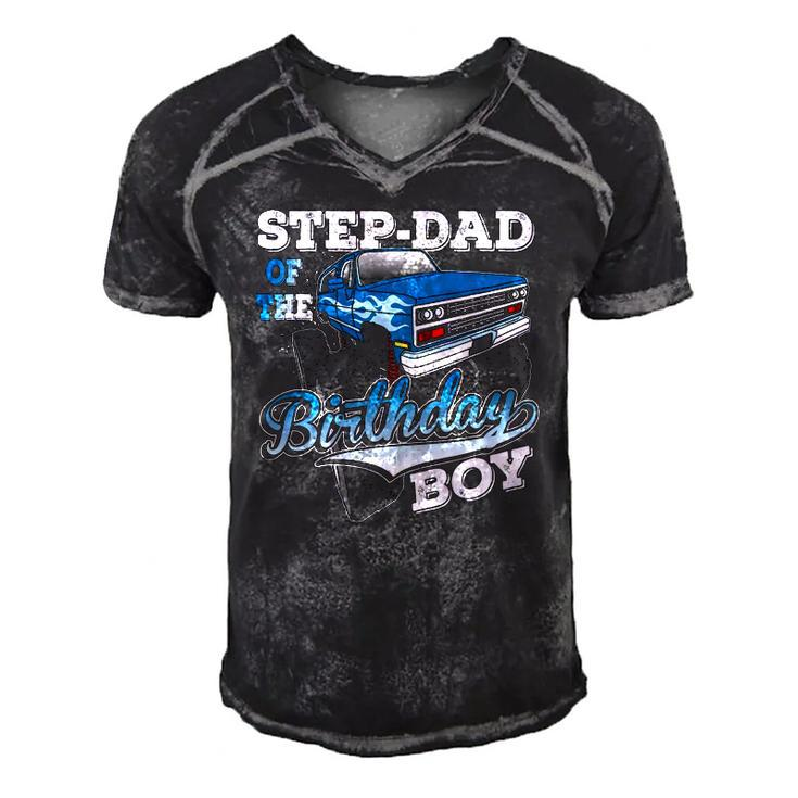 Mens Step-Dad Of The Birthday Boy Monster Truck Birthday Men's Short Sleeve V-neck 3D Print Retro Tshirt