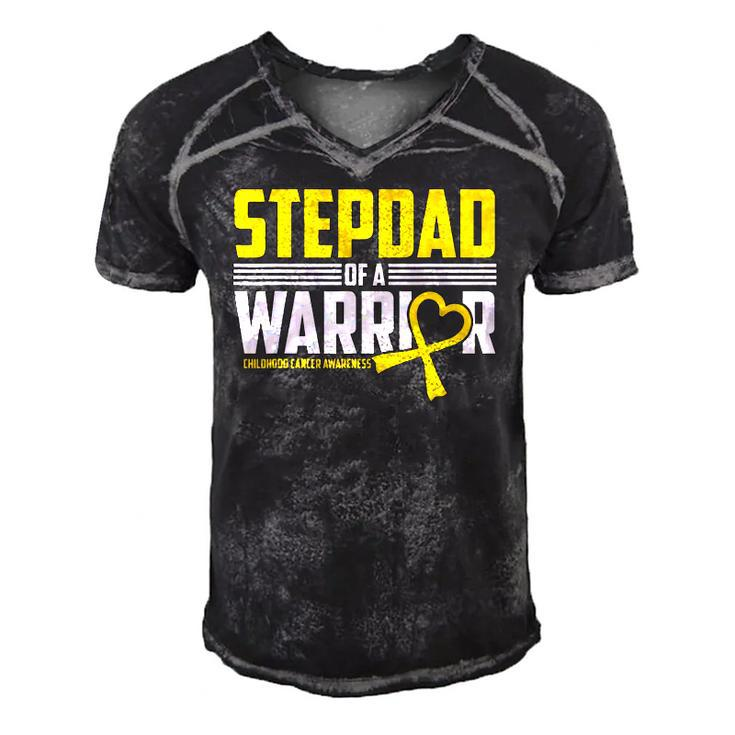 Mens Stepdad Childhood Cancer Awareness Survivor Ribbon Warrior Men's Short Sleeve V-neck 3D Print Retro Tshirt