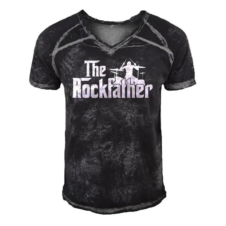Mens The Rockfather Rock And Roll Drummer Graphic Tee Men's Short Sleeve V-neck 3D Print Retro Tshirt