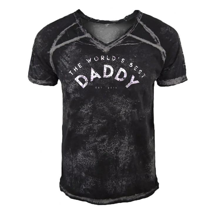 Mens The Worlds Best Daddy Est 2016  2 First Fathers Day Men's Short Sleeve V-neck 3D Print Retro Tshirt