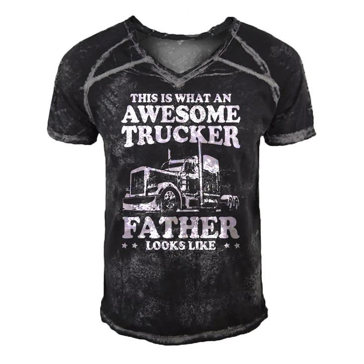 Mens This Is What An Awesome Trucker Father Funny Trucking Dad Men's Short Sleeve V-neck 3D Print Retro Tshirt